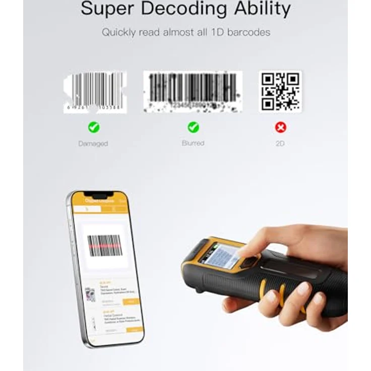 Inateck BCST-49, Kabelloser Bluetooth Barcode Scanner mit 1,4 Zoll TFT-Display, Tragbar, 2,4 GHz, App und SDK, hohe Batteriekapazität – Bild 2