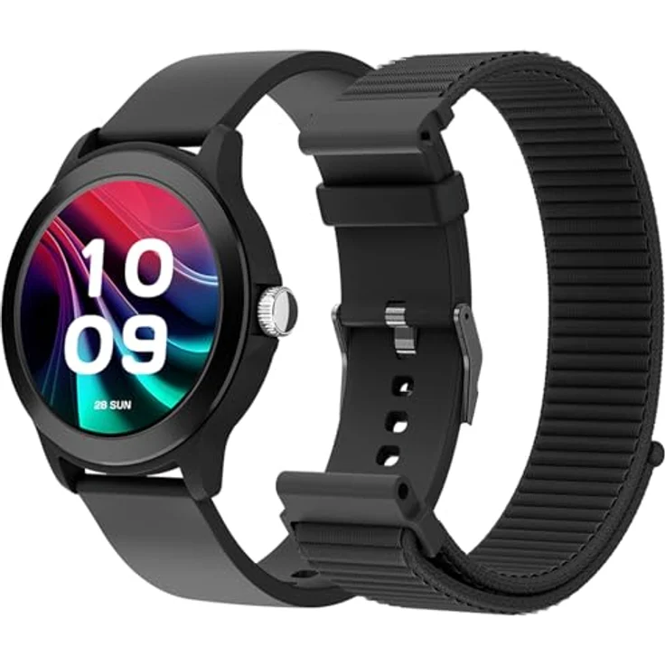 SPC Smartee Duo Vivo 2 - Smartwatch mit 1,32“ AMOLED-Display, Bluetooth-Anrufen, 100 Sportarten, IP68, 8 Tage Akkulaufzeit, 2 Armbänder in Schwarz, App-Steuerung für Android/iOS – Bild 1