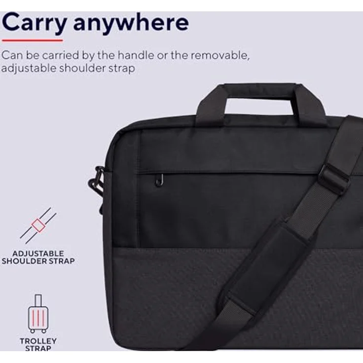 Trust Lisboa Laptoptasche 16 Zoll, Umhängetasche Herren Damen mit Trolley-Gurt, Tasche aus Recycelten PET-Flaschen, Arbeitstasche für Reisen Business MacBook Notebook HP Dell Asus Lenovo - Schwarz – Bild 4