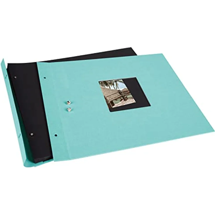 goldbuch Schraubalbum mit Fensterausschnitt, Bella Vista Trend, 39 x 31 cm, 40 schwarze Seiten mit Pergamin-Trennblättern, Erweiterbar, Leinen, Aqua, 28507 – Bild 7