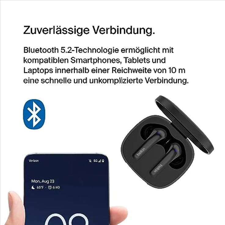Belkin SoundForm™ Motion True Wireless In-Ear-Kopfhörer, Noise Cancelling, kabelloses Ladecase, 2 Mikrofone, Spritzwasserschutz der Schutzart IPX5, Bluetooth-Earbuds für iPhone, Samsung – Schwarz – Bild 3
