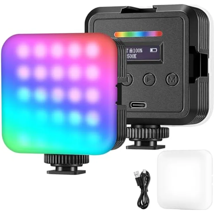 NEEWER RGB61 Kamera Videolicht, 360° Vollfarb Magnetisches Mini LED Panel mit 3 Cold Shoe Mounts, 2500K-8500K Farbtemperatur, CRI 97+, 20 Szenenmodi, 2000mAh Akku, Fotografie Zubehör