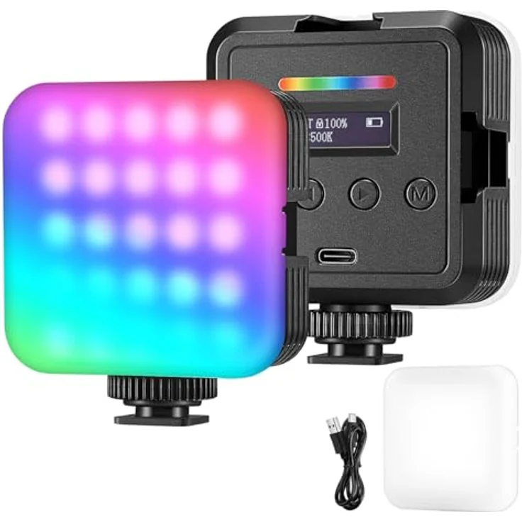 NEEWER RGB61 Kamera Videolicht, 360° Vollfarb Magnetisches Mini LED Panel mit 3 Cold Shoe Mounts, 2500K-8500K Farbtemperatur, CRI 97+, 20 Szenenmodi, 2000mAh Akku, Fotografie Zubehör – Bild 1
