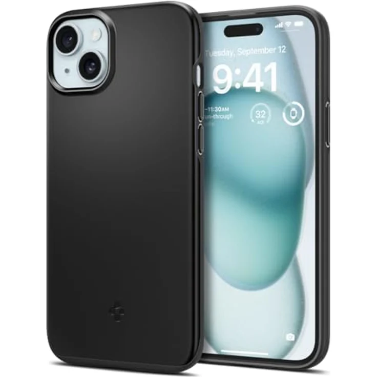 Spigen Thin Fit Hülle Kompatibel mit iPhone 15 -Schwarz, Matte Oberfläche, maßgeschneidert für alle Anschlüsse – Bild 1