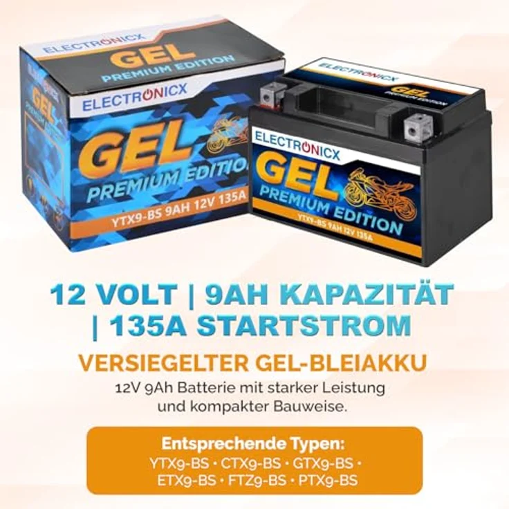 Electronicx GEL-YTX9-BS, GEL-Motorradbatterie 9Ah 12V, wartungsfrei, auslaufsicher, rüttelfest für Motorrad, Roller, Quad und ATV – Bild 5