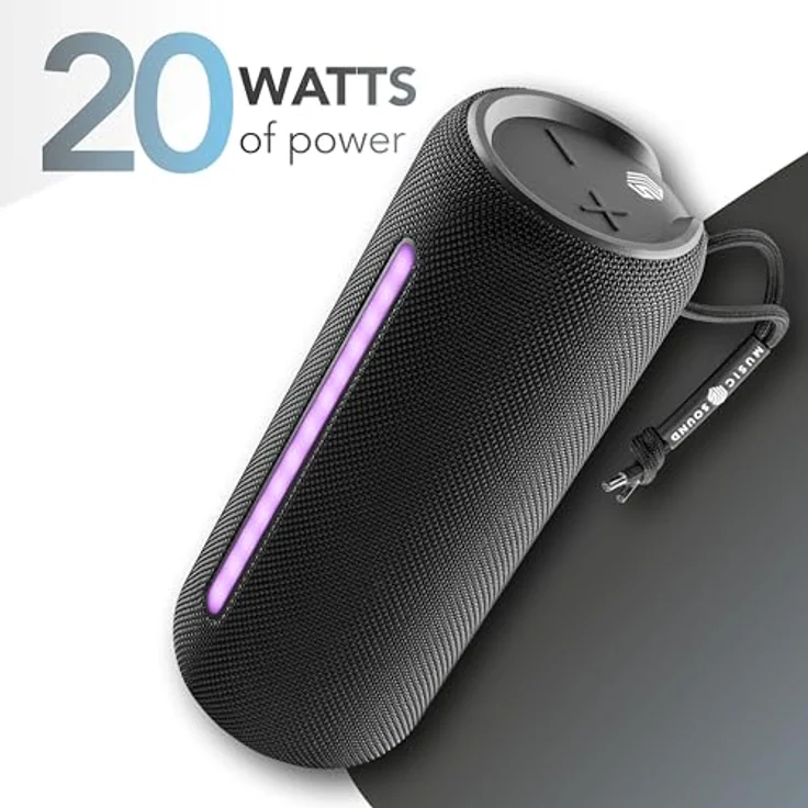 Music Sound Hype 20, Bluetooth-Lautsprecher mit 20 W Leistung, wasserdicht nach IPX6, schwarz, mit RGB-Lichtern und 5 Stunden Spielzeit – Bild 6