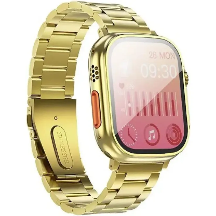 Hoco Y12 Ultra Smart Sports Watch, Smartwatch mit 1,96 Zoll LCD, Herzfrequenzsensor, Akkulaufzeit bis zu 6 Tagen, Lichtgold