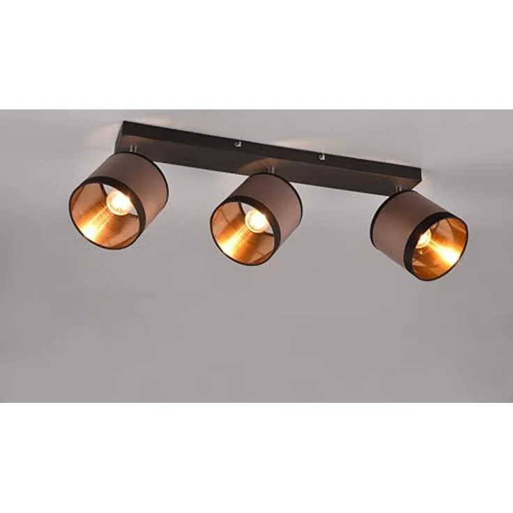 RL LIVE YOUR LIGHT Reality Leuchten Spotbalken Davos R81553041, Metall Schwarz matt, Schirme Stoff Taupe/Schwarz/goldfarbig, exkl. 3x E14 - Smarte Deckenbeleuchtung 3-flammig – Bild 2