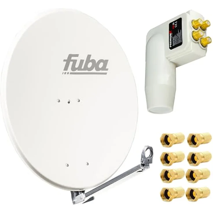Fuba DAL 800 W Satellitenantenne 80cm Alu Weiß mit PremiumX LNB Quad, Direktanschluss für 4 Teilnehmer, Digital HDTV Full HD 3D und 8x F-Stecker
