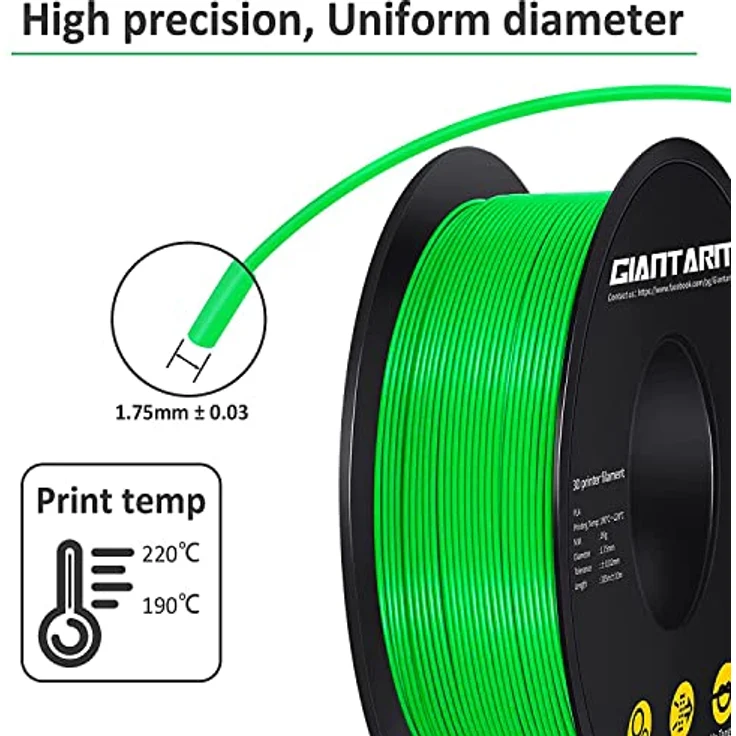 GIANTARM PLA Filament 1.75mm, 1kg Spule, Grün, hohe Präzision, kompatibel mit den meisten 3D-Druckern – Bild 2