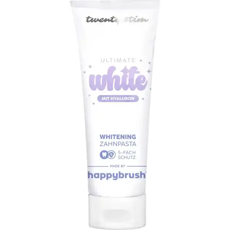 happybrush Zahnpasta Twenty4Tim White 75 ml – Mit Hyaluron, 5-fach Schutz, Whitening, vegan, ohne Mikroplastik & Titandioxid