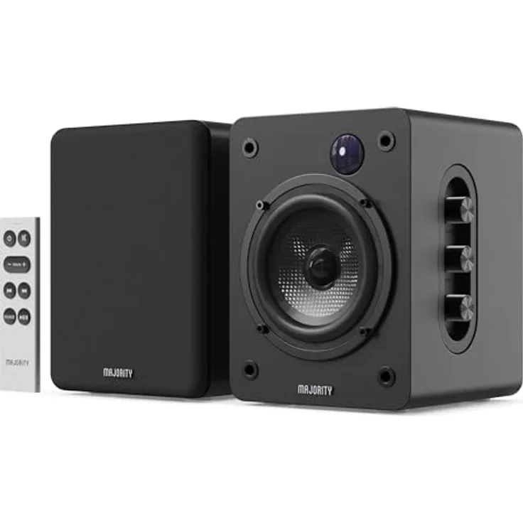 MAJORITY D50X Aktivlautsprecher, 60W 2.0 HiFi Lautsprecher mit Bluetooth 5.3, HDMI ARC, AUX und Kohlefaser-Lautsprecherchassis (Schwarz)