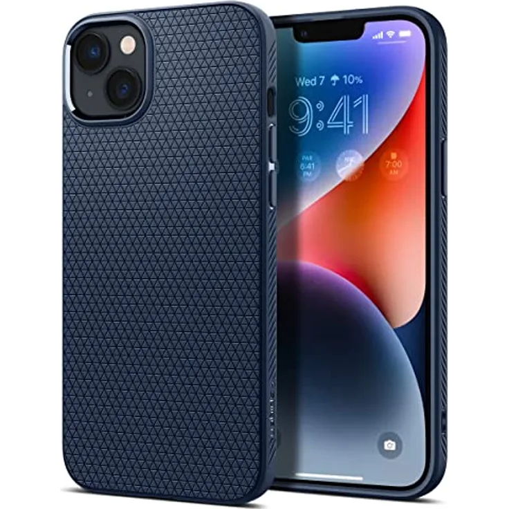 Spigen Liquid Air Hülle Kompatibel mit iPhone 14 Hülle Case - Matte Besichtung, Air Cushion Technologie, Navy Blue