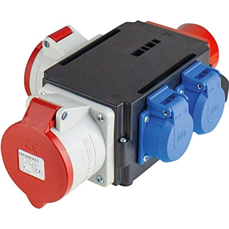 As - Schwabe CEE Stromverteiler, Netzstecker + Netzkupplung, 5-polig (CEE 7/4), wetterfest, IP44, robustes Gehäuse, made in Germany – Bild 1
