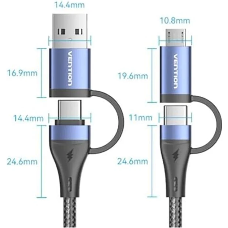 Vention CTLLF USB-C auf Micro-USB-Kabel, 1 m, 4-in-1 mit 100 W Schnellladung, schwarz – Bild 5