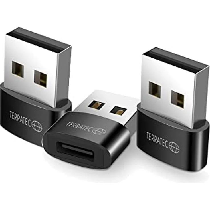 TerraTec C20 USB C-Buchse auf USB-Stecker Adapter (3er-Pack), USB C auf USB 3.0 Adapter Kompatibel mit AirPods 3, iPad Mini 6/iPad Air 4, iPhone 13/12 Pro Max, Apple Watch Series 7, Galaxy S20 usw