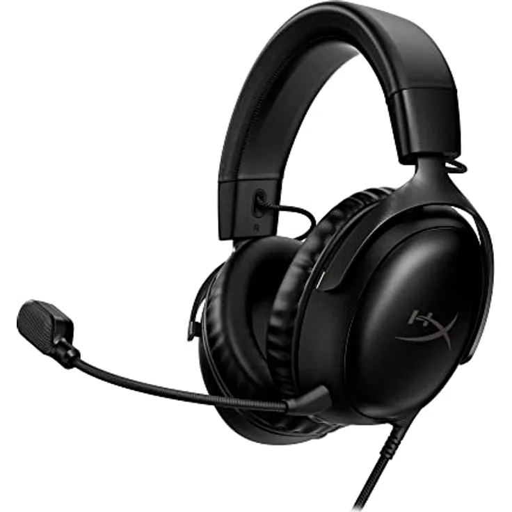 HyperX Cloud III – Kabelgebundenes Gaming-Headset, PC, PS5, Xbox Series X|S, abgewinkelte 53mm-Treiber, DTS, Memory-Schaum, Stabiler Rahmen, ultraklares 10mm-Mikrofon, USB-C, USB-A, 3,5mm, Schwarz