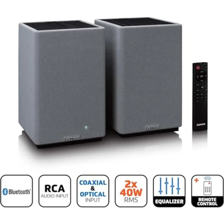 Lenco Aktiv Lautsprecher 2x40W, Bluetooth, USB, AUX, optischer Eingang, Schwarz – Bild 10
