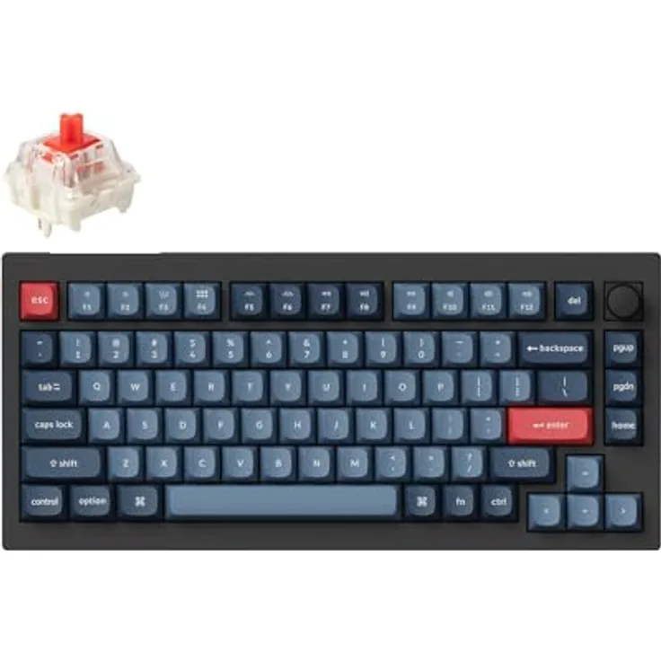 Keychron V1 MAX Kabellose Mechanische Tastatur, 75% Layout QMK/VIA programmierbar mit Hot-Swappable Gateron Jupiter Red Switch, kompatibel mit Mac Windows Linux – Knob Version (ANSI/US)