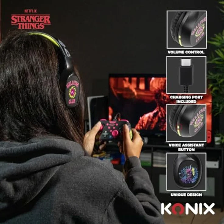 Konix Stranger Things Kopfhörer, Verkabelt & Kabellos, Bluetooth 5.3, 40 mm Lautsprecher, Mehrfarbig – Bild 3