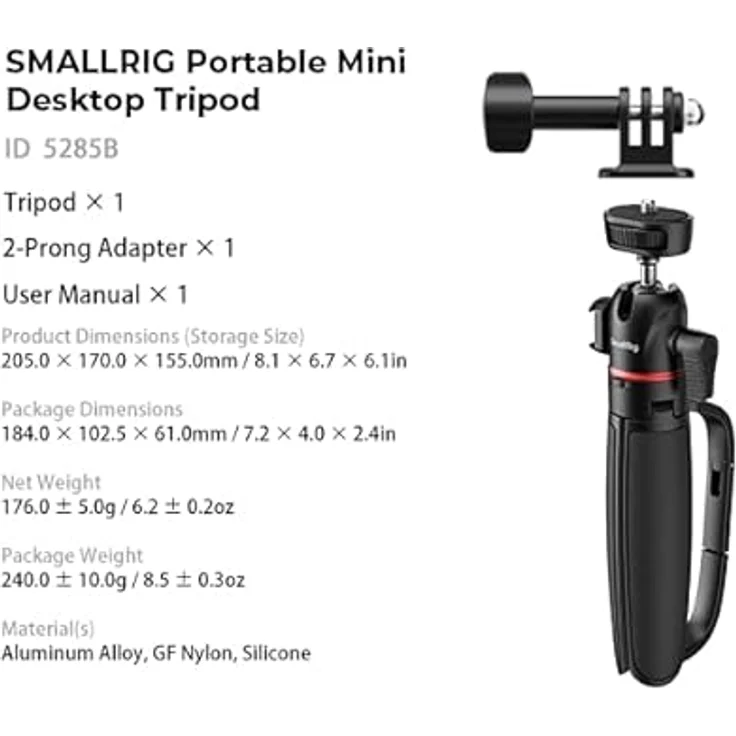 SmallRig VT-15 Mantis-Stativ in Karabinerform, Höhenverstellbar bis 410 mm, maximale Traglast 1,2 kg, Schwarz – Bild 10