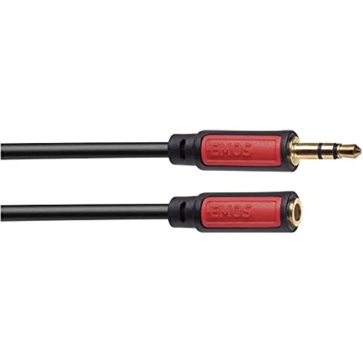 EMOS Klinkenkabel Stereo 3,5 mm Jack, Klinke und Buchse (M-Stecker/F-Stecker), 5 m AUX-Kabel/Audiokabel für iPhone, Smartphone, iPad, Tablet, MP3-Player, Stereoanlege, Kopfhörer, schwarz – Bild 2