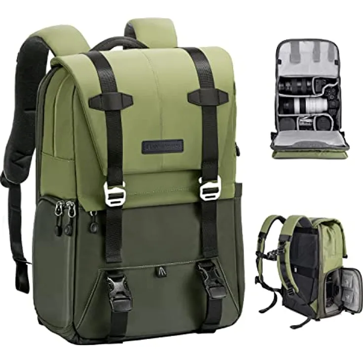 K&F CONCEPT Kamerarucksack 20L, Fotorucksack mit 15,6 Zoll Laptopfach, spritzwassergeschützt und Regenschutz für DSLR SLR, große Kameratasche mit seitlichem Zugriff