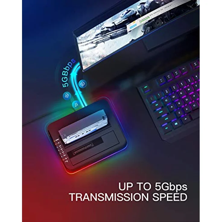 Inateck RGB Festplatten Dockingstation USB 3.0 mit Offline-Klonfunktion, für 2.5 u. 3.5 Zoll SATA HDDs und SSDs, UASP Unterstützt, Schwarz, LED-Effekt – Bild 4
