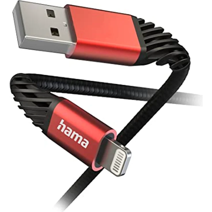 Hama Ladekabel Extreme USB-A Lightning 1,5 m Nylon Schwarz Rot Knickschutz – Bild 2
