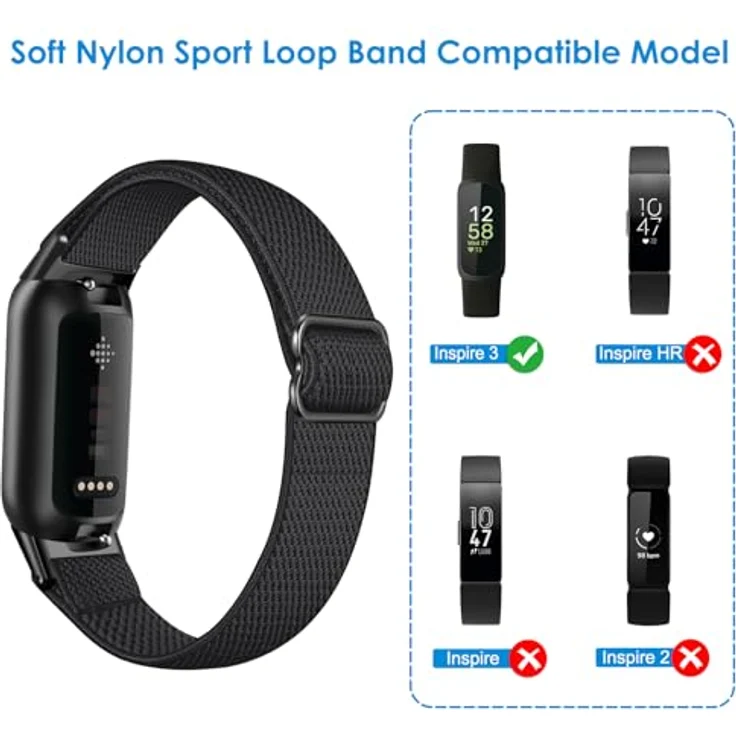 FINTIE Elastisch Armband für Fitbit Inspire 3, Verstellbares Nylon Loop Uhrenarmband, Dehnbar, Schwarz – Bild 2