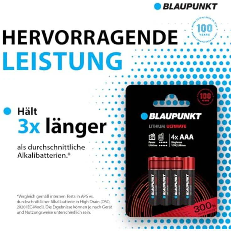 Blaupunkt AAA Lithiumbatterien Packung mit 4, für Digitalkameras und IoT-Geräte, hält 3x länger, FR03BUL/4CP – Bild 5