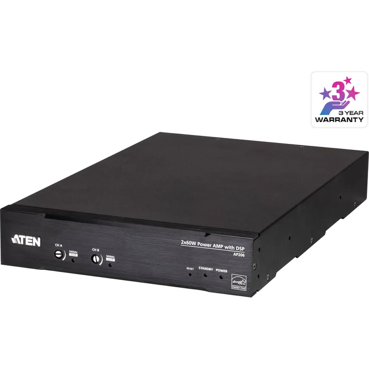 Aten AP206, DSP Audioverstärker und KVM Switch mit 60 W pro Kanal, WebGUI konfigurierbar, ENERGY STAR-qualifiziert, Auto-Standby-Funktion