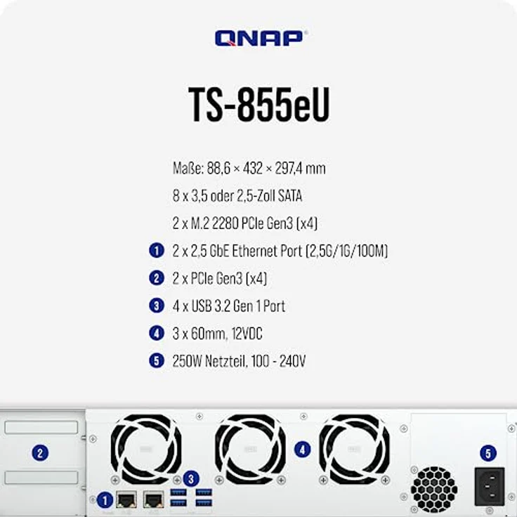QNAP TS-855eU-RP-8G (0 TB), NAS, Schwarz – Bild 4