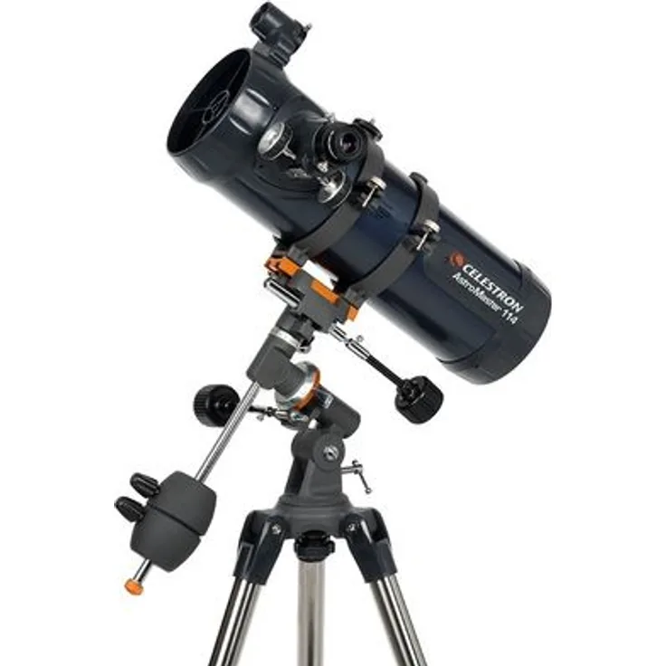Celestron AstroMaster 114 EQ Newton, Teleskop mit vergüteten Optiken, parallaxischer Montierung und StarPointer-Sucher