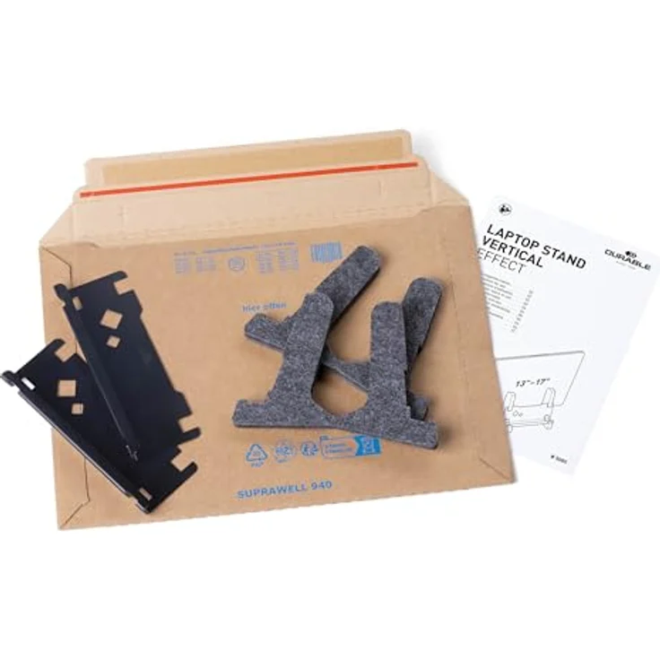 Durable Laptop Ständer Vertical Effect, vertikaler Laptop Halter aus 60% recyceltem PET-Filz mit Ablage für Handy/Tablet, Petrol/dunkelgrün, für 13“-17“ Laptops – Bild 5