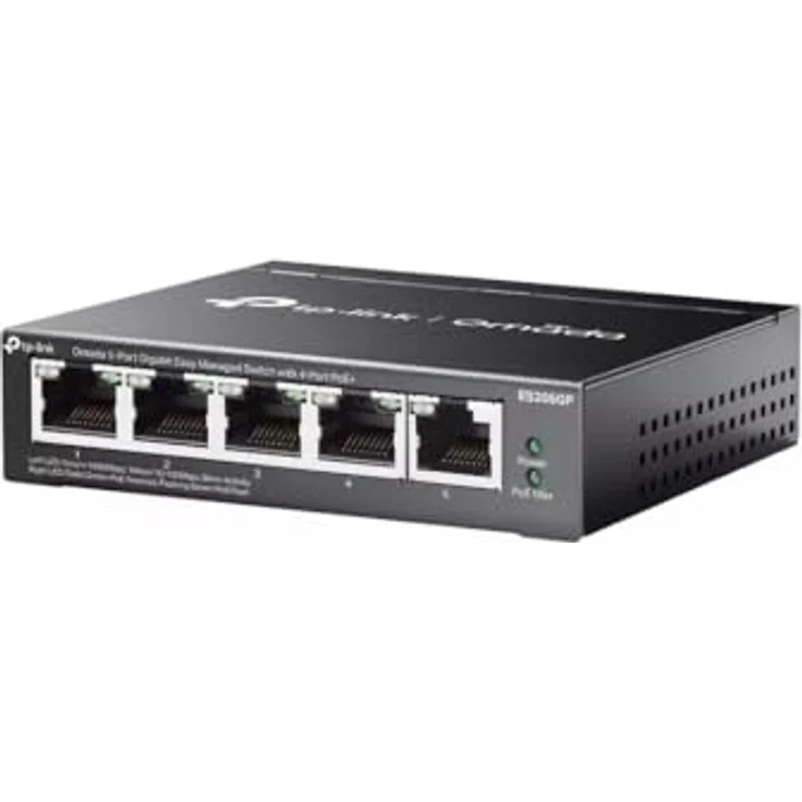 TP-Link Switch ES205PG, full managed Layer2 5 Port, 4x PoE at, Lüfterlos, Omada, 65 Watt PoE Budget, 5x 1 GbE – Bild 1