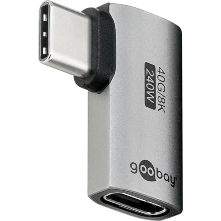 Goobay USB-C Adapter horizontal 90°, USB4, Silber, USB-C Stecker zu Buchse, platzsparendes Design für Tablets und Smartphones – Bild 2