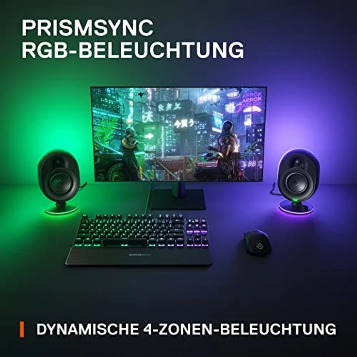 SteelSeries Arena 7 - 2.1-Gaming-Lautsprecher – 2-Wege-Lautsprecherdesign – Starke Bässe, Subwoofer – Reaktive RGB – USB, Aux, optisch, kabelgebunden – Bluetooth – PC, PlayStation, Mobilgeräte, Mac – Bild 4
