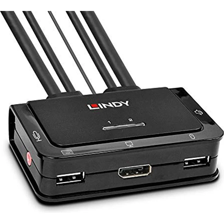 LINDY 42346 2 Port DisplayPort 1.2, USB Typ C, USB 2.0 & Audio Cable KVM Switch – Bild 1