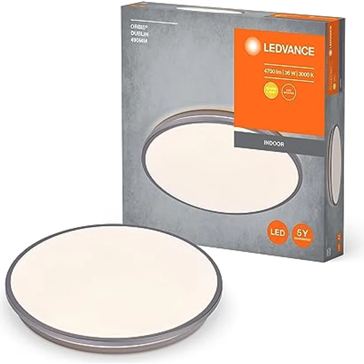 Ledvance ORBIS DUBLIN LED-Deckenleuchte 490mm, silber, 36W, 4150lm, warmweiße Lichtfarbe, homogene Lichtverteilung, lange Lebensdauer, rund, IP20, 3000K – Bild 1