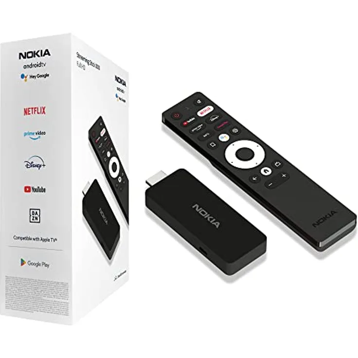 Nokia Streaming Stick 800, Android TV (Chromecast, HDMI, H.264, HEVC H.265, Netflix, Prime Video, Disney+), Schwarz