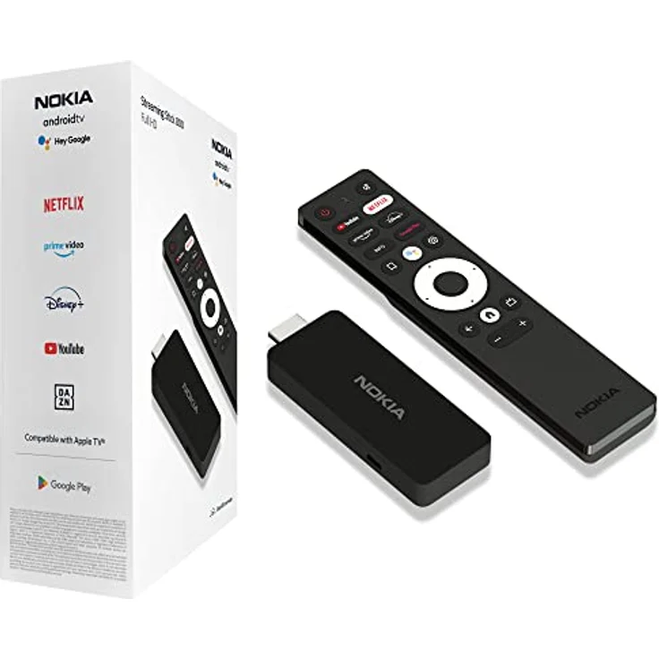 Nokia Streaming Stick 800, Android TV (Chromecast, HDMI, H.264, HEVC H.265, Netflix, Prime Video, Disney+), Schwarz – Bild 1