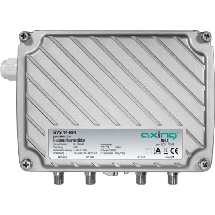 Axing BVS 14-69N CATV Hausanschlussverstärker Kabelfernsehen 40 dB mit Rückkanal Vodafone-Zulassung (85-1218 MHz, 5-65 MHz)