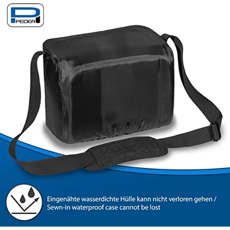 PEDEA DSLR-Kameratasche Fashion Fototasche für Spiegelreflexkameras mit wasserdichtem Regenschutz, Tragegurt und Zubehörfächern (Größe XL, schwarz) – Bild 5
