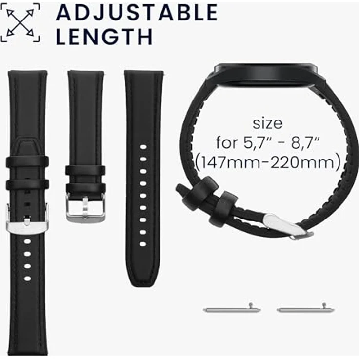 kwmobile Leder Uhrenarmband für Huawei Watch GT / GT2 / GT3 (46mm), Ersatzarmband mit Uhrenverschluss, flexiblem Silikon Kern und edlem Echtleder, Schwarz – Bild 5