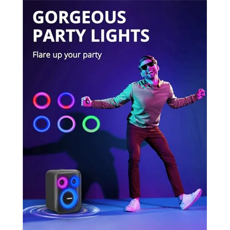Tronsmart Halo 200 Bluetooth-Lautsprecher, 120W Dance Power, Party Sync, 5 Beleuchtungsmodi, 18 Stunden Spielzeit, unterstützt Mikrofon & Gitarre, IPX4 (Schwarz) – Bild 5