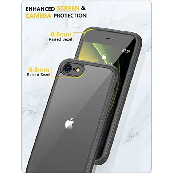Miracase 360 Grad Hülle für iPhone SE 2022/SE 2020/iPhone 8, Ganzkörper Schutzhülle mit eingebauter Glas Displayschutzfolie, stoßfest, schwarz – Bild 5