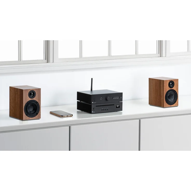 Pro-Ject Stereo Set E CD, Kompakte HiFi-Anlage mit CD-Player, 2-Wege Lautsprechern, schwarz / Nussbaum