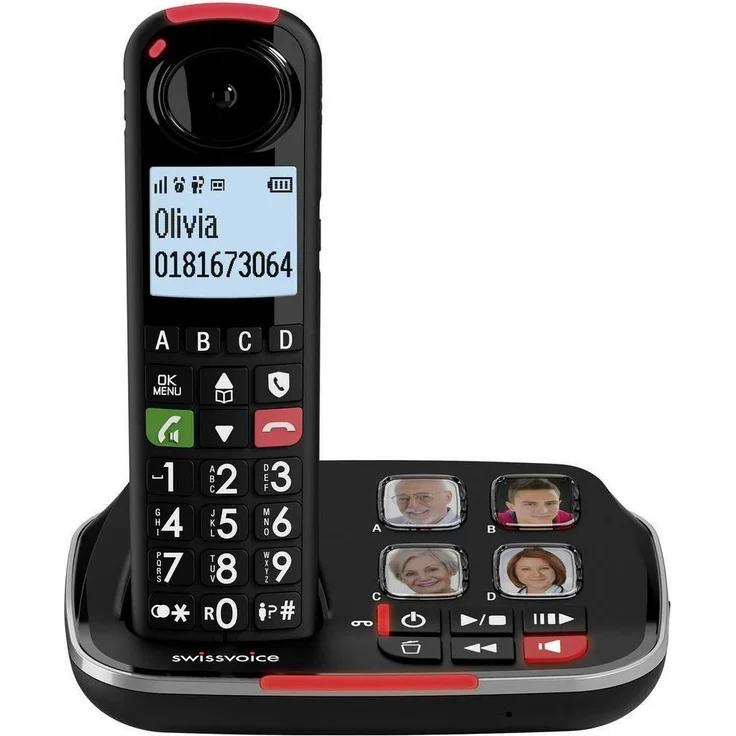 SwissVoice Xtra 2355 Schnurloses Seniorentelefon, Anrufbeantworter, Foto-Tasten, Freisprechen, für Hörgeräte kompatibel – Bild 1