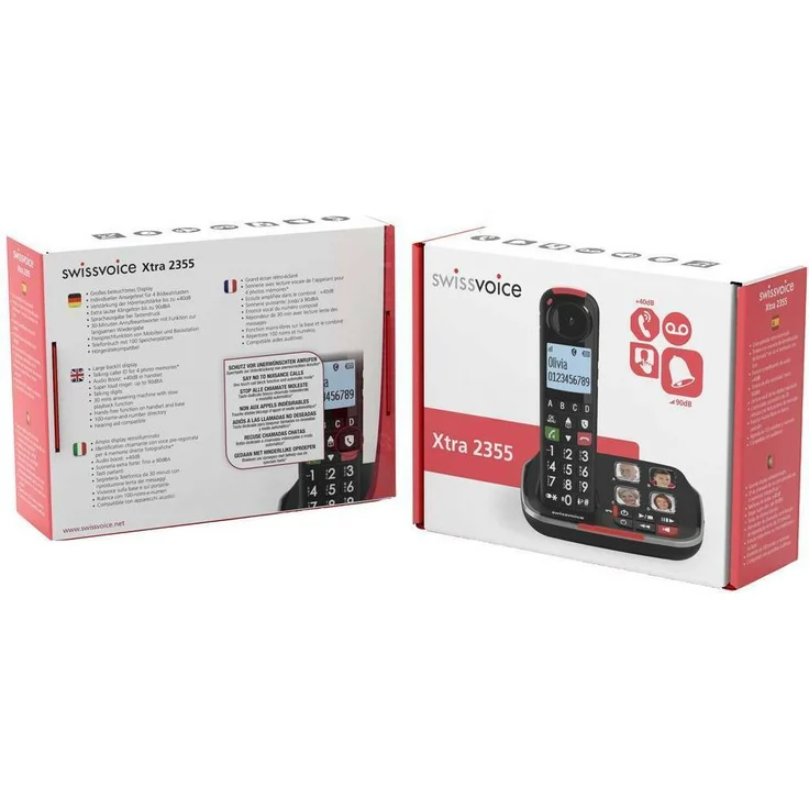 SwissVoice Xtra 2355 Schnurloses Seniorentelefon, Anrufbeantworter, Foto-Tasten, Freisprechen, für Hörgeräte kompatibel – Bild 5